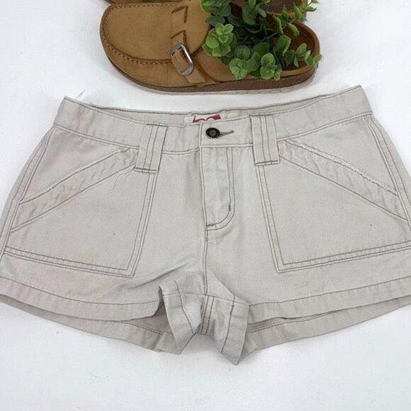 Y2K Roxy Low Rise Casual Chino Shorts Cotton Pockets‎ Sand Size 3 - Picture 1 of 10